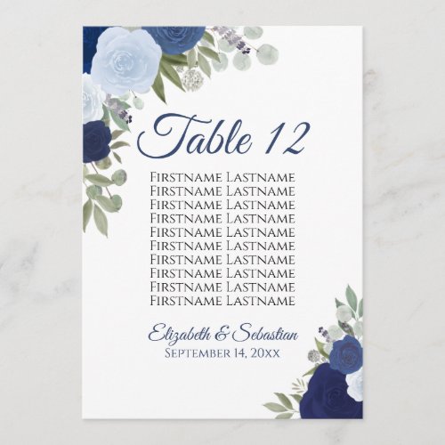 Blue Boho Roses Seating Chart Table Number Large