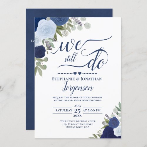 Blue Boho Roses We Still Do Vow Renewal QR Code Invitation