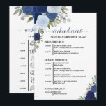 Blue Boho Roses Wedding Events & Timeline Program<br><div class="desc">These beautiful cards are designed to let your guests know the schedule for your wedding celebration. The rustic boho chic design includes hand painted watercolor roses, eucalyptus leaves, and garden greenery in shades of royal, dusty, and navy blue. The front has a list of events for the entire weekend, and...</div>