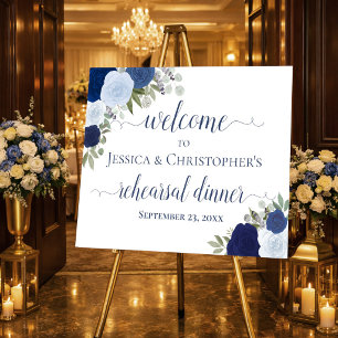 Blue Boho Roses Wedding Rehearsal Dinner Welcome Foam Board