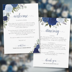 Blue Boho Roses Wedding Welcome & Itinerary Program
