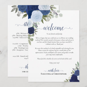 Blue Boho Roses Wedding Welcome & Itinerary Program