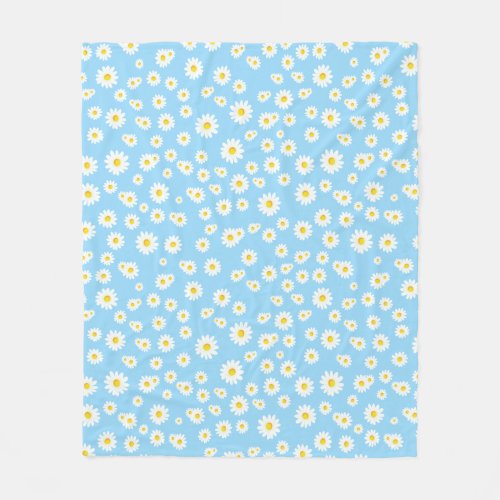 Blue Boho Spring Daisies Pattern Fleece Blanket