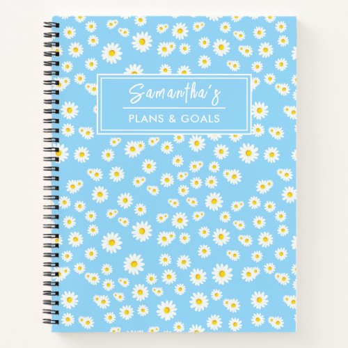 Blue Boho Spring Daisies Pattern Notebook