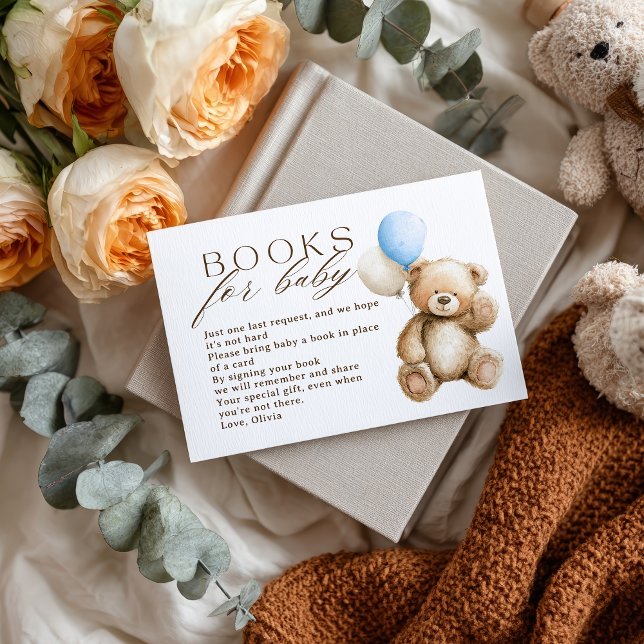 Blue Boho Teddy Bear books for Baby Shower  Enclosure Card (Blue Boho Teddy Bear books for Baby Shower Enclosure Card)