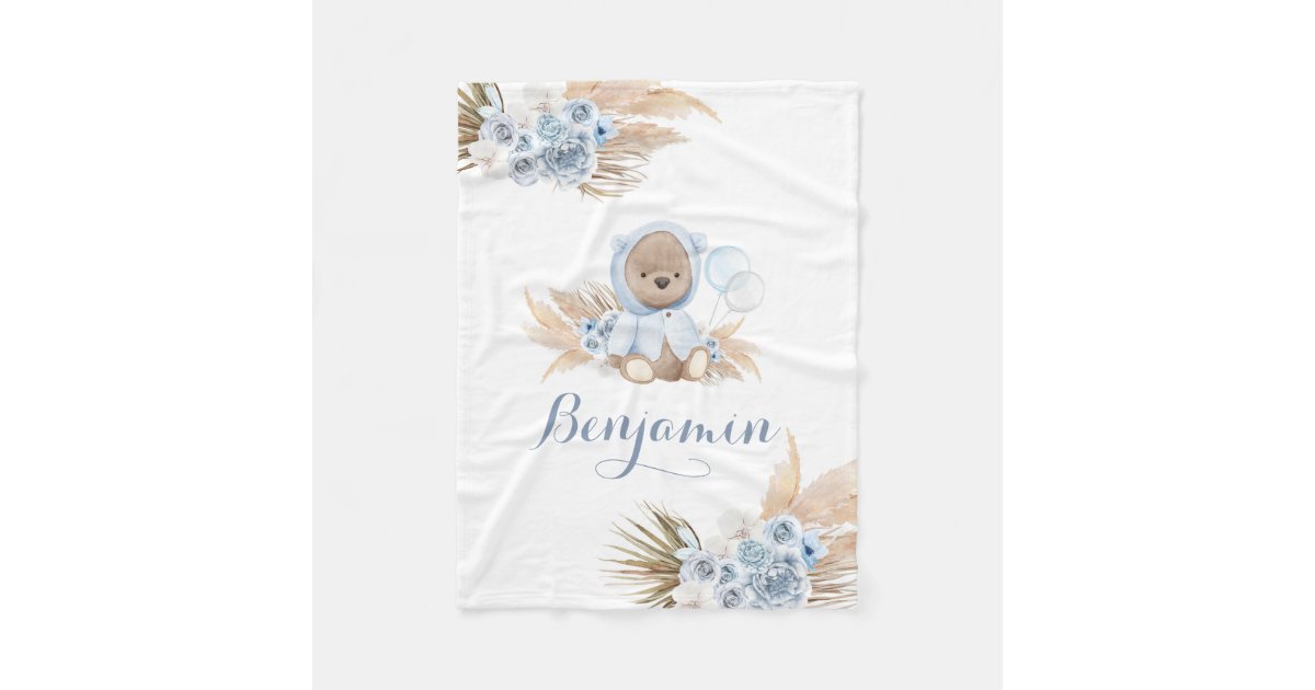 Blue Boho Teddy Bear Boy Baby Shower Fleece Blanket Zazzle