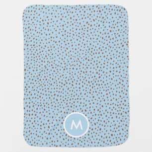 Blue & Boho Terracotta Brown Dots Monogram Baby Blanket
