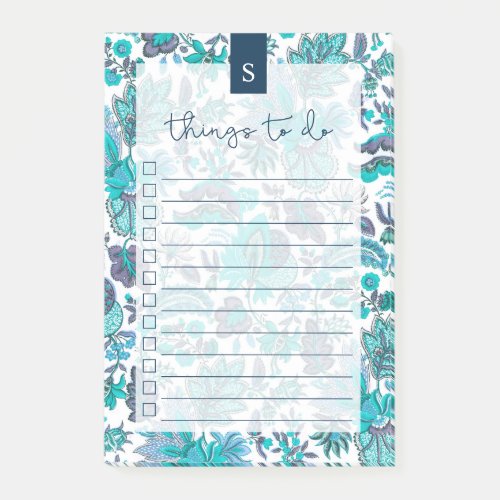 Blue Boho Vintage Floral Lined To_Do List Post_it Notes
