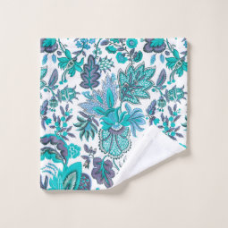 Blue Boho Vintage Floral Monogram Bath Towel Set | Zazzle