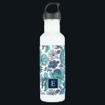 Blue Boho Vintage Floral Monogram Stainless Steel Water Bottle<br><div class="desc">Custom printed water bottle with a whimsical floral pattern in shades of blue and white. Personalize it with your monogram initial in a dark navy square frame. Use the design tools to edit the text fonts and colors and add your own photos to create a one of a kind design....</div>
