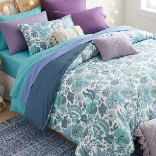 Blue Boho Vintage Floral Print Duvet Cover