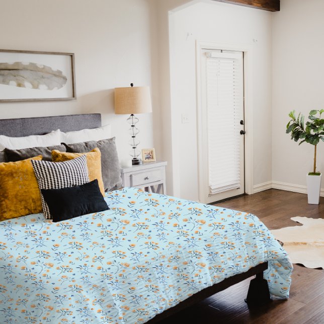 Blue Boho Vintage Wildflower Pattern   Duvet Cover (Blue Boho Vintage Wildflower Pattern Duvet Cover)