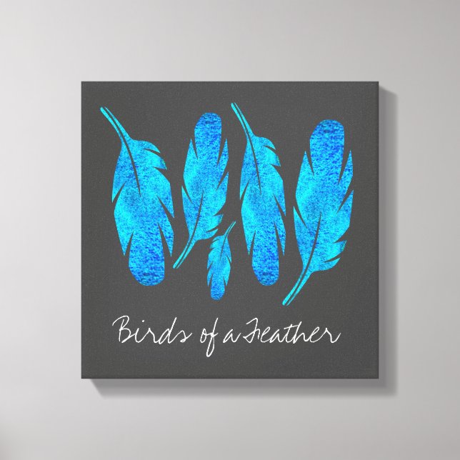 Blue boho watercolor feather art canvas print (Front)
