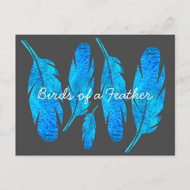 Blue boho watercolor feather art postcard (Front)