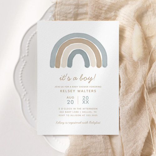 Blue Boho Watercolor Rainbow Boy Baby Shower