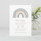 Blue Boho Watercolor Rainbow Boy Baby Shower Invitation (Standing Front)