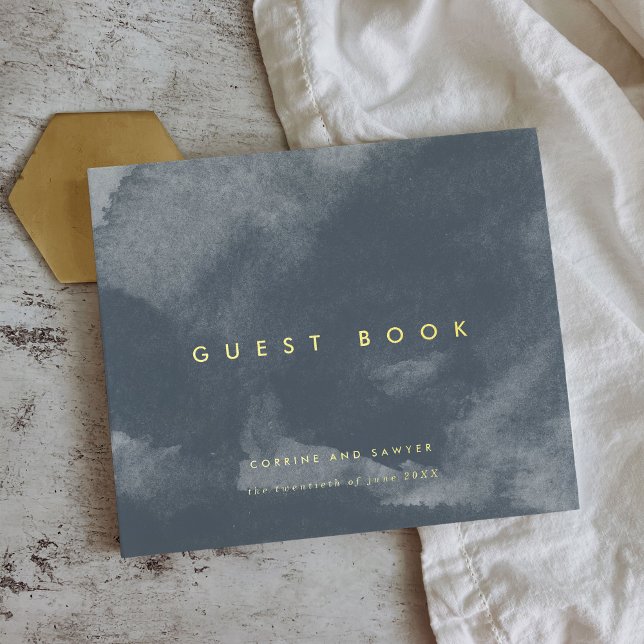 Blue Boho Watercolor Wedding Gold Foil Foil Guest Book (Creator Uploaded)