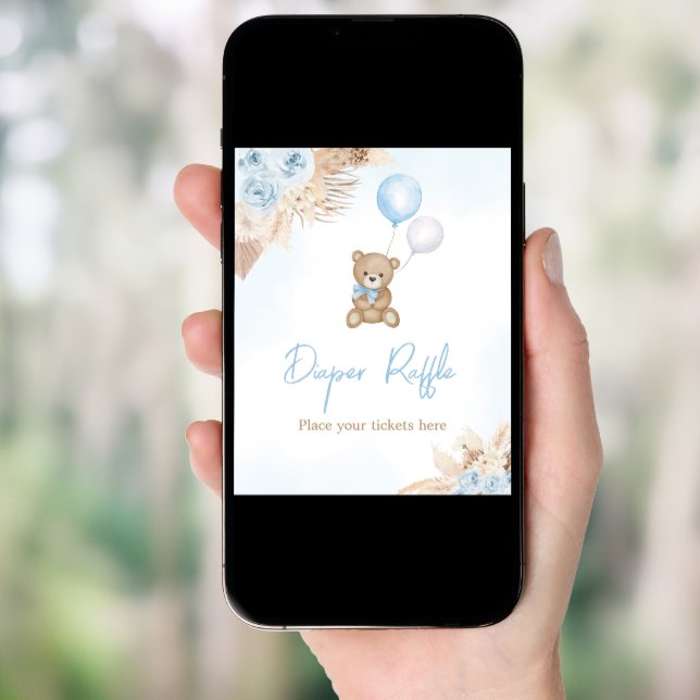 Blue Boho We Can Bearly Wait Diaper Raffle Poster (Front Digital)