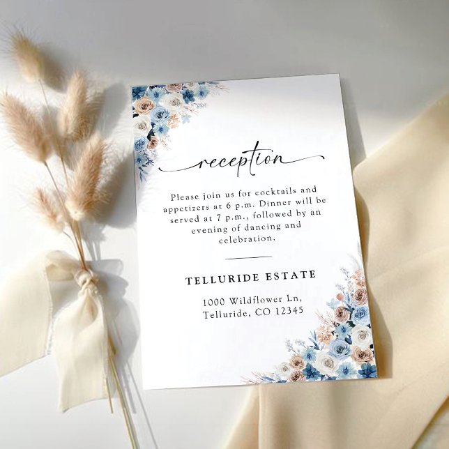 Blue Boho Wedding Reception Card (Creator Uploaded)