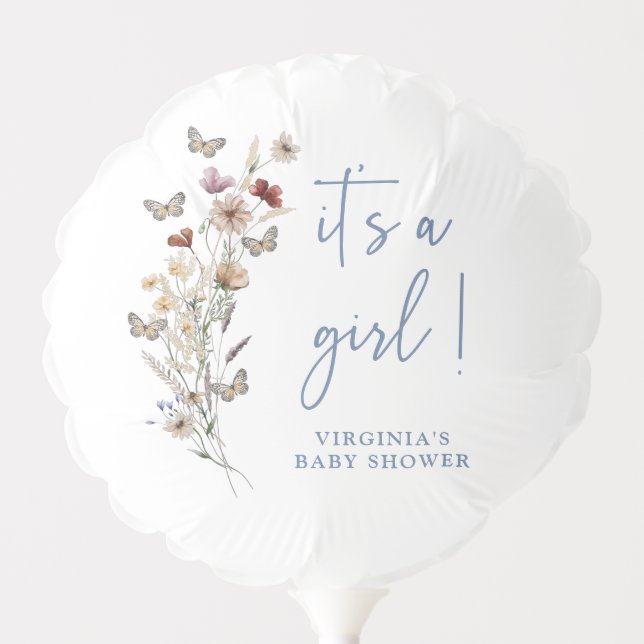 Blue Boho Wildflower Baby Shower Balloon (Front)