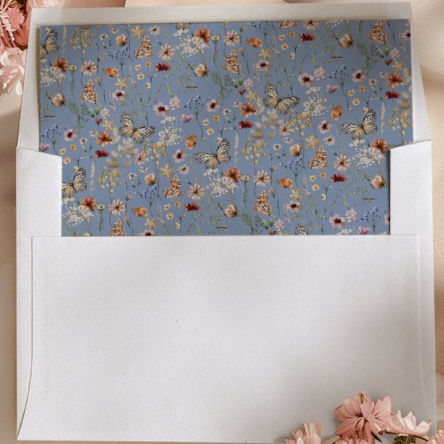 Blue Boho Wildflower Baby Shower Envelope Liner (Blue Boho Wildflower Baby Shower Envelope Liner by Painted Paperie
)