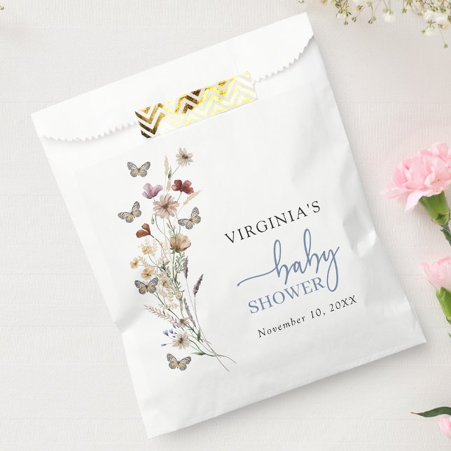 Blue Boho Wildflower Baby Shower Favor Bag (Dusty Blue Boho Wildflower Baby Shower Favor Bag with Butterflies by Painted Paperie
)
