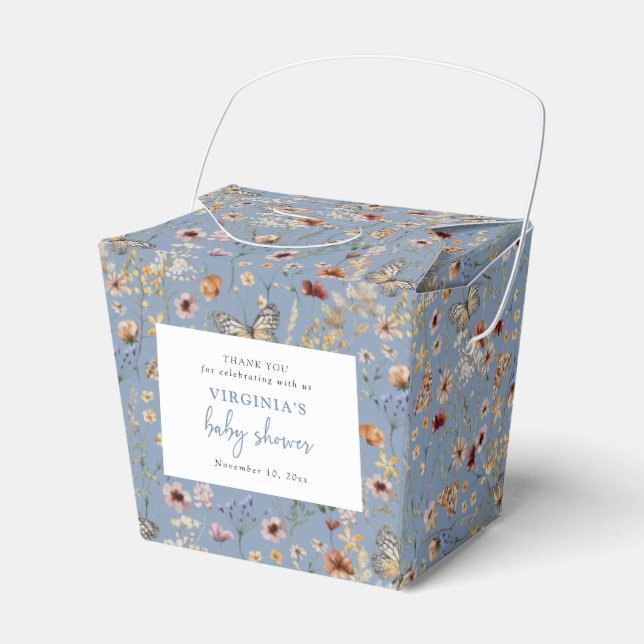 Blue Boho Wildflower Baby Shower Favor Boxes (Front Side)