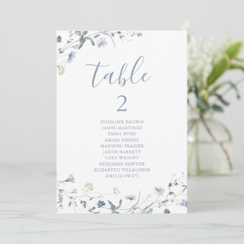 Blue Boho Wildflower table number seating chart