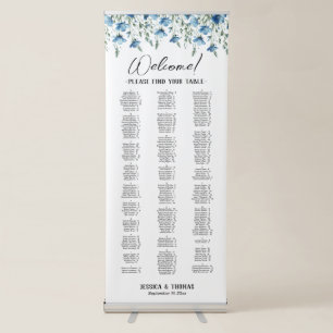 Blue Boho Wildflowers Alphabetical Seating Chart Retractable Banner