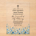 Blue Boho Wildflowers Modern Catholic Wedding Acrylic Invitations