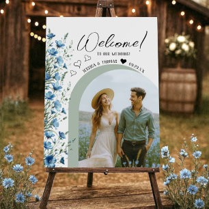 Blue Boho Wildflowers Photo Arch Wedding Welcome Foam Board
