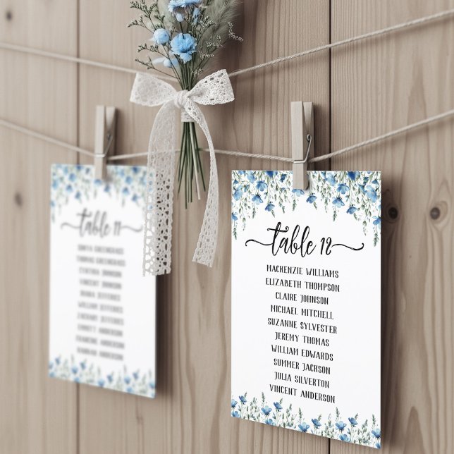 Blue Boho Wildflowers Wedding Seating Chart Card (Order as Printed Card or Digital Download!)