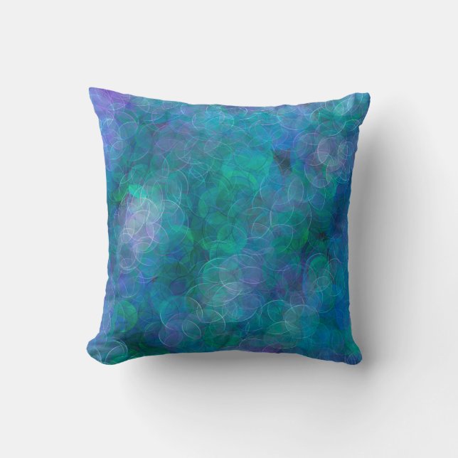 Blue Bokeh Abstract Digital Art Throw Pillow (Front)