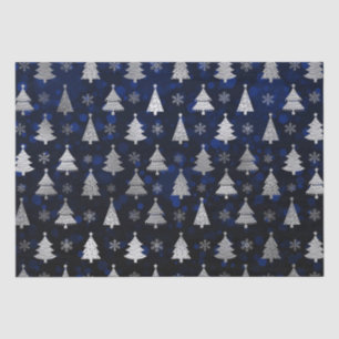 Blue Bokeh and Silver Foil Christmas Trees Tissue Paper