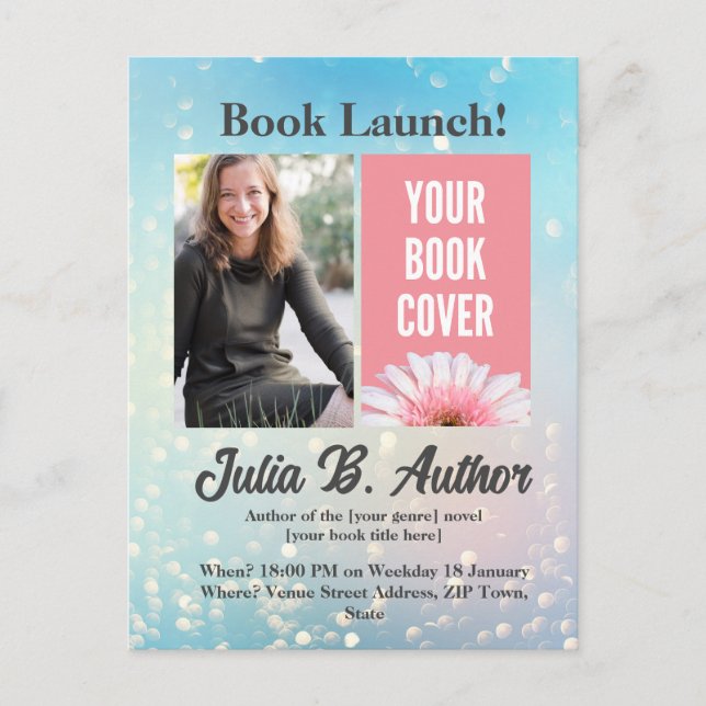 Blue Bokeh Author Book Launch Invitation (Front)