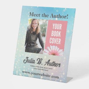 Blue Bokeh Author Book Signing or Book Launch  Pedestal Sign