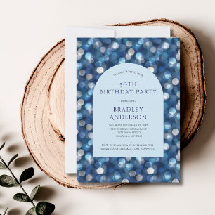 Blue Bokeh Background Arch For Him 50th Birthday Invitation