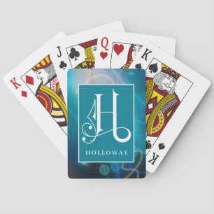 Blue Bokeh Background H Monogram, Personalize Bic Poker Cards