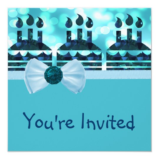 Blue Bokeh Birthday Cake Gemstone Card