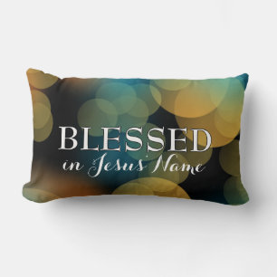 BLUE BOKEH Blessed in Jesus' Name Custom Lumbar Pillow