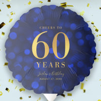 Blue Bokeh Faux Gold Cheers to 60 Years Birthday