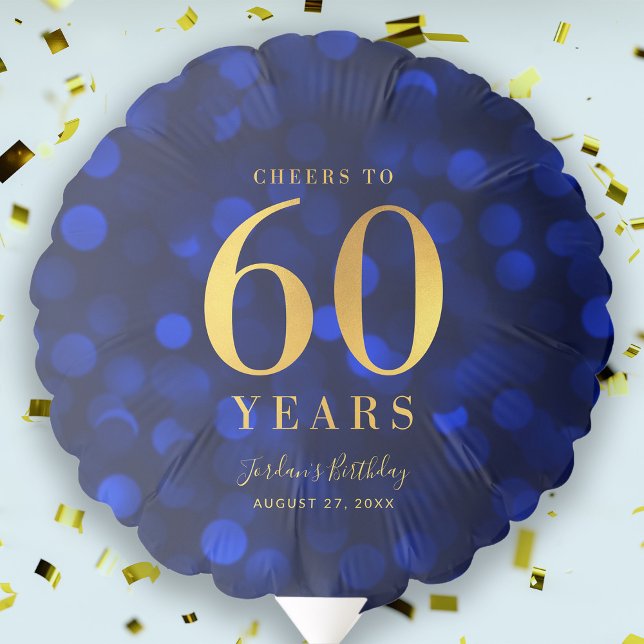 Blue Bokeh Faux Gold Cheers to 60 Years Birthday Balloon (Creator Uploaded)