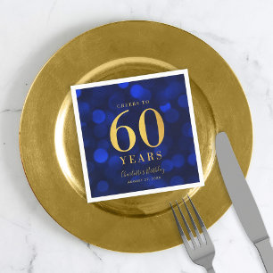 Blue Bokeh Faux Gold Cheers to 60 Years Birthday Napkins