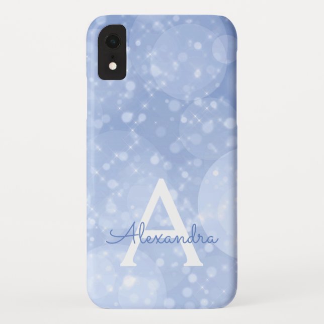 Blue Bokeh Glitter Sparkly Monogram Case-Mate iPhone Case (Back)