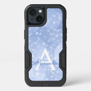 Blue Bokeh Glitter Sparkly Monogram iPhone 13 Case