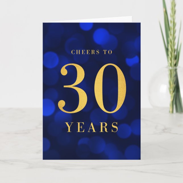 Blue Bokeh Gold Cheers to 30 Years Birthday Card (Front)