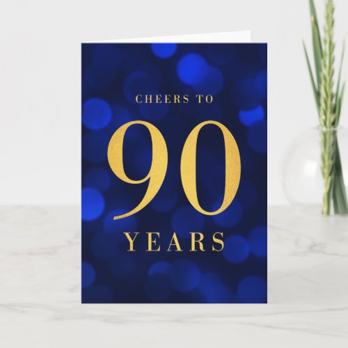 Blue Bokeh Gold Cheers to 90 Years Birthday