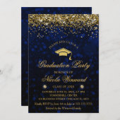 Blue Bokeh & Gold Glitter Graduation Party Invitation (Front/Back)