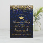 Blue Bokeh & Gold Glitter Graduation Party Invitation (Standing Front)