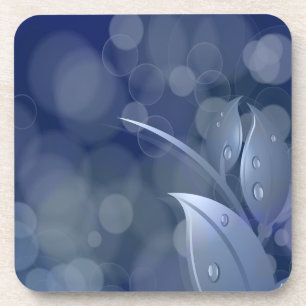 Blue Bokeh Leaves Beverage Coaster